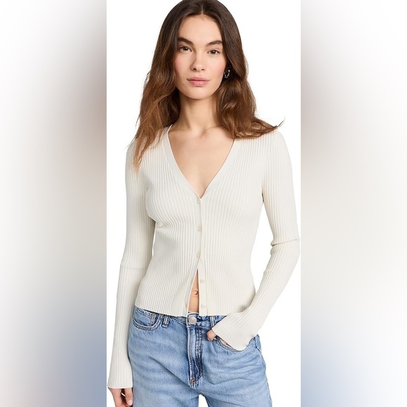 Good American | Ivory Cozy Ribbed Knit Cardigan Sweater, Size 5 - Picture 2 of 9